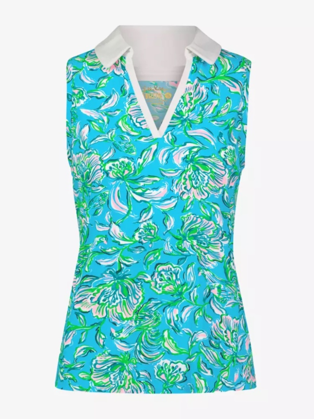 Lilly Pulitzer Imara Floral Pique Sleeveless Polo Shirt - size Large